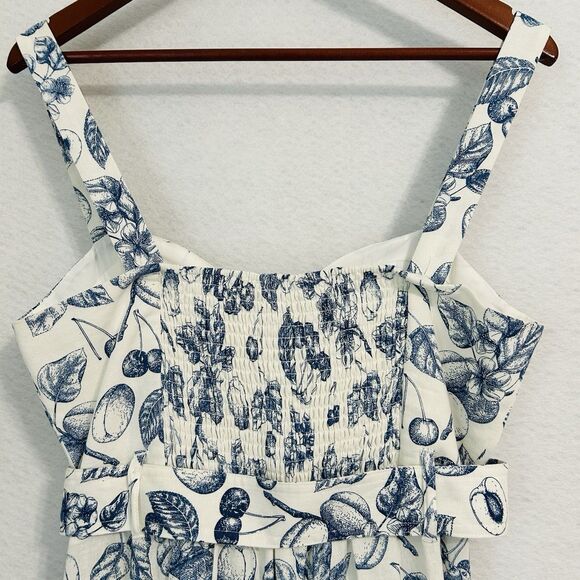 Christian Lacroix Romper Women M WhiteBlue Floral Fruit Linen Vacay Cruise Comfy - Picture 14 of 16